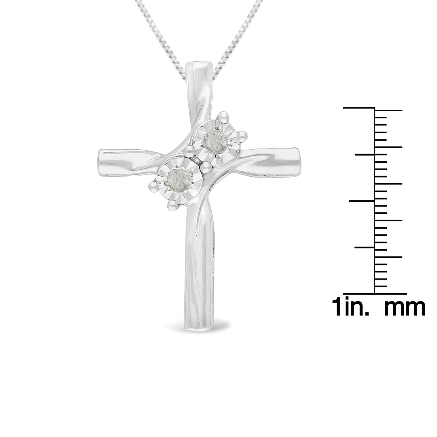 .925 Sterling Silver 1/ 10 Cttw Diamond Miracle-Set 2 Stone 'Together Forever' Curved Cross 18” Pendant Necklace (I-J Color, I2-I3 Clarity)