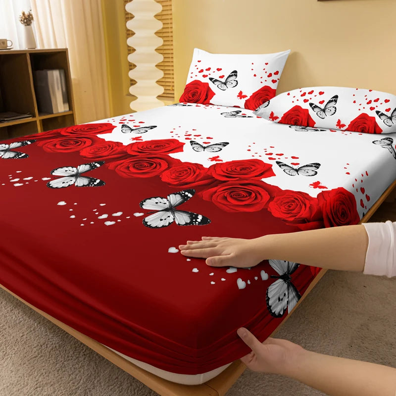 Floral and butterfly sing pattern frosted bedsheet