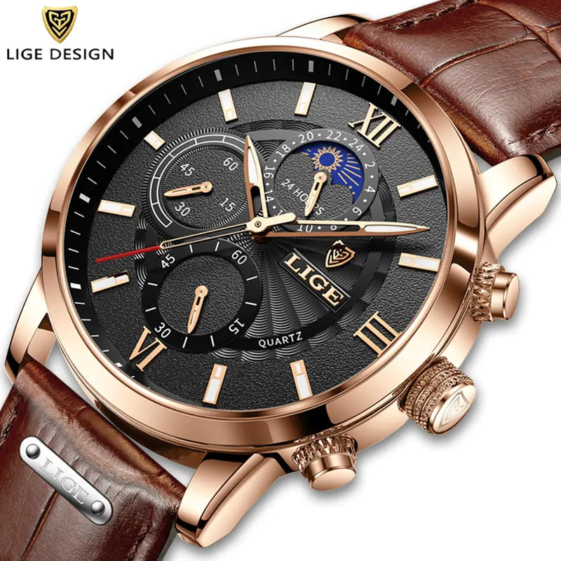 Lige Top Brand leather watch