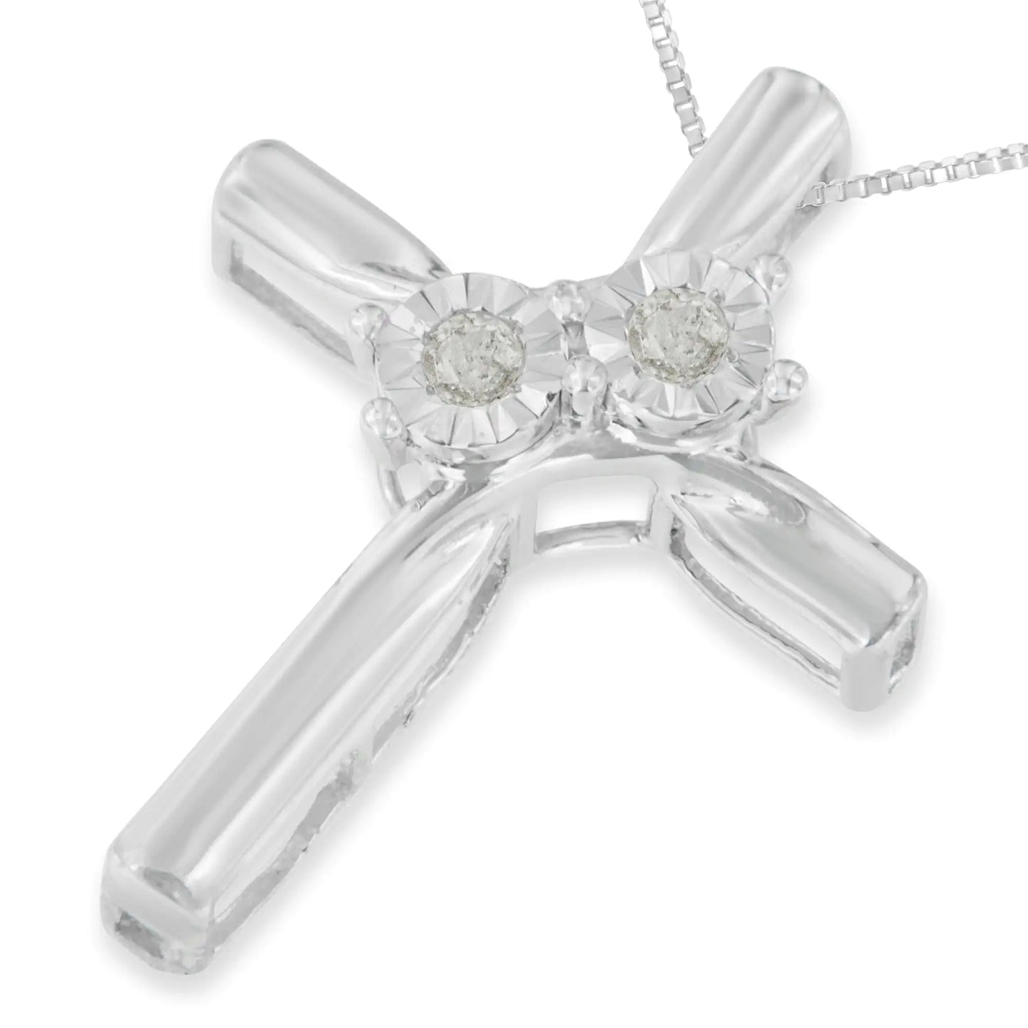 .925 Sterling Silver 1/ 10 Cttw Diamond Miracle-Set 2 Stone 'Together Forever' Curved Cross 18” Pendant Necklace (I-J Color, I2-I3 Clarity)